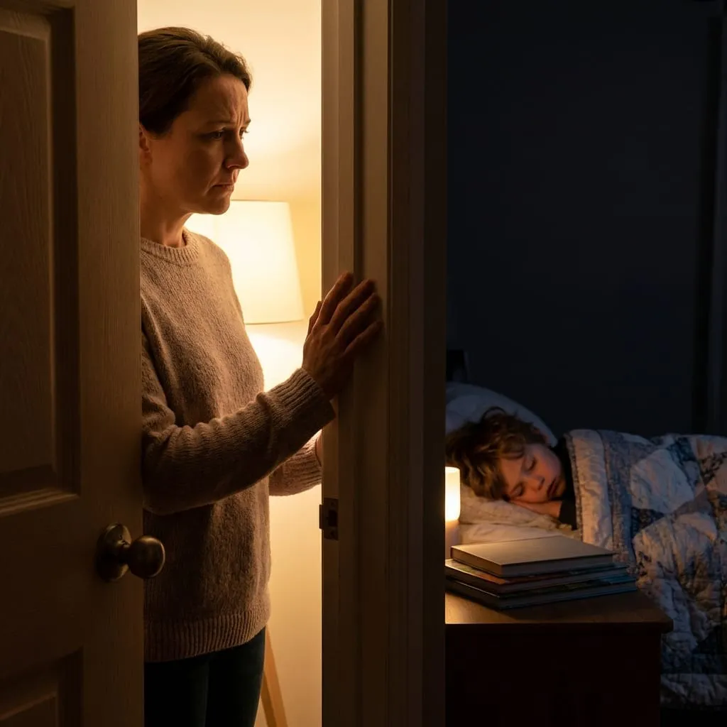 Anyuka aggódva nézi alvó gyerekét