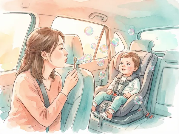 Szülő buborékfújással tereli el gyermeke figyelmét